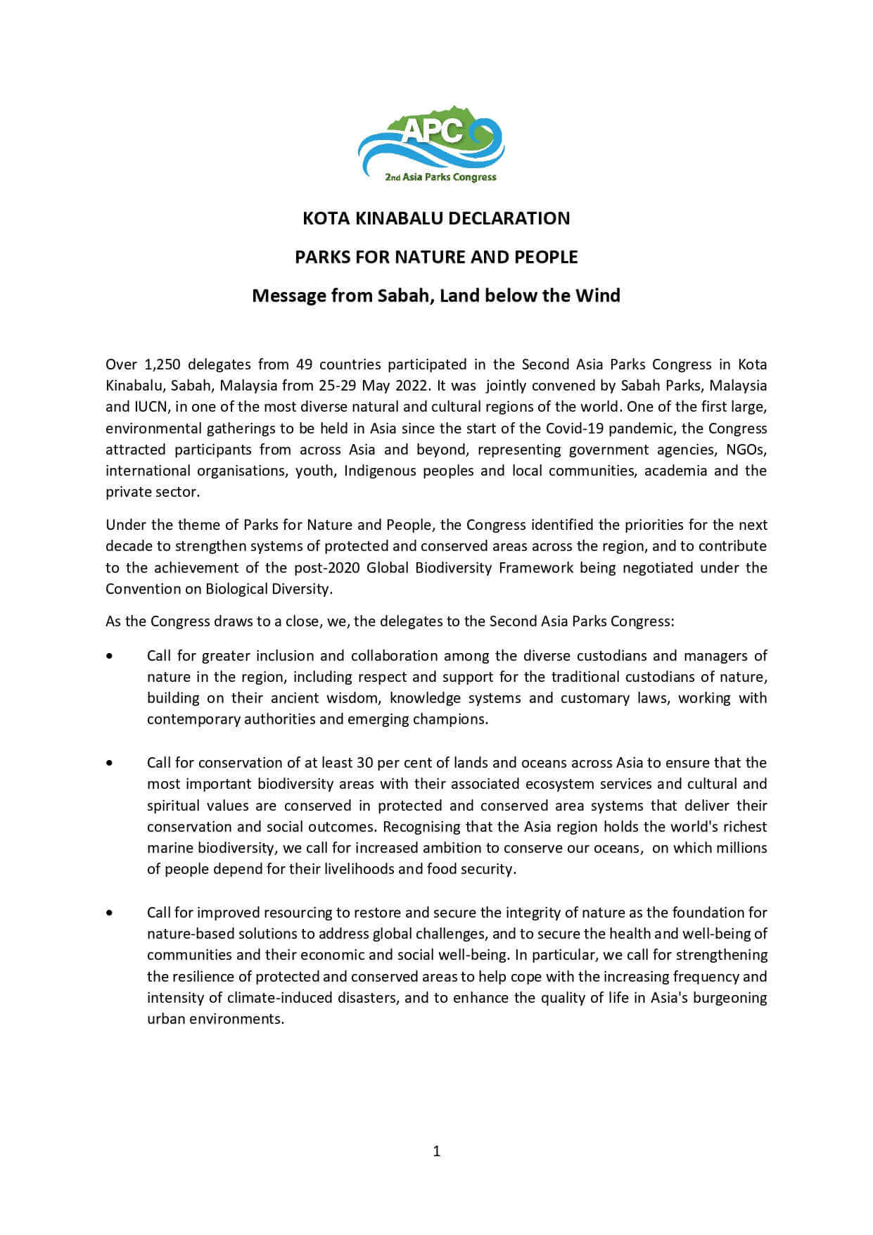 First page of declaration